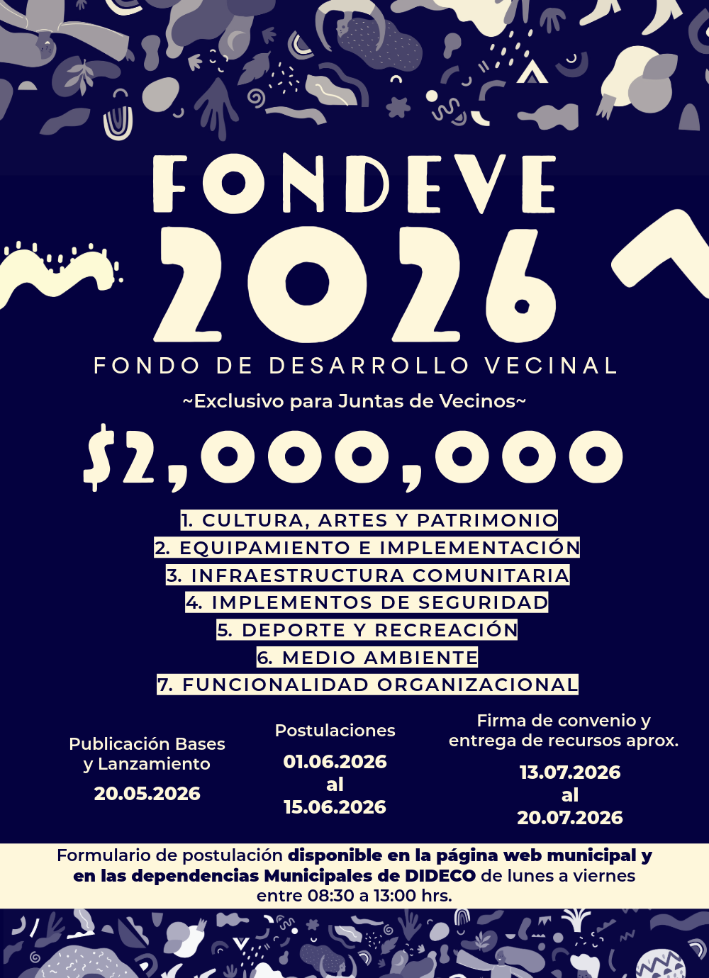 Fondo de Desarrollo Vecinal (FONDEVE) 2026: Conoce las 7 líneas de postulación para tu barrio