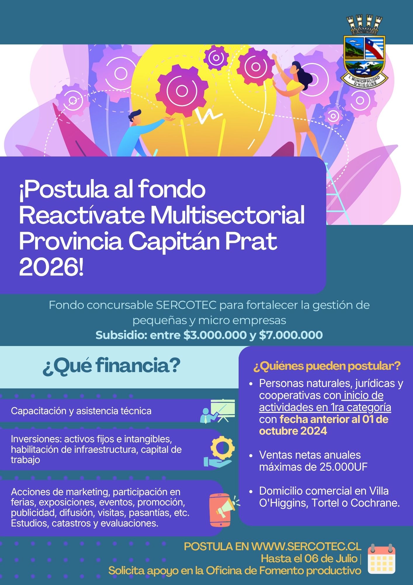 ¡Atención emprendedores y emprendedoras de la Provincia Capitán Prat!