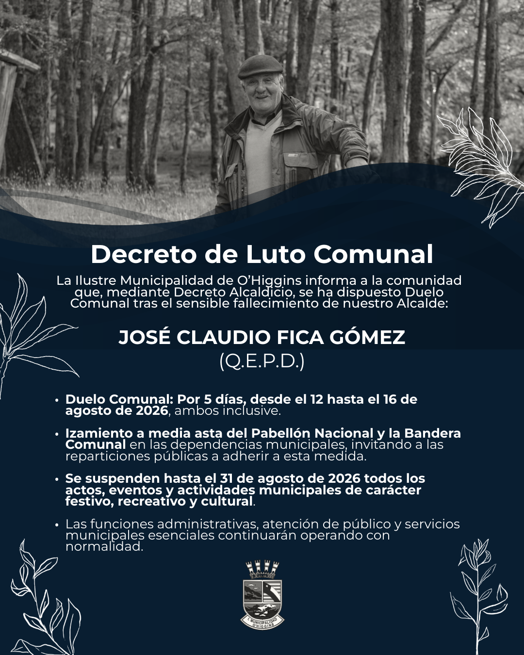 COMUNICADO OFICIAL: DECRETO DE LUTO COMUNAL