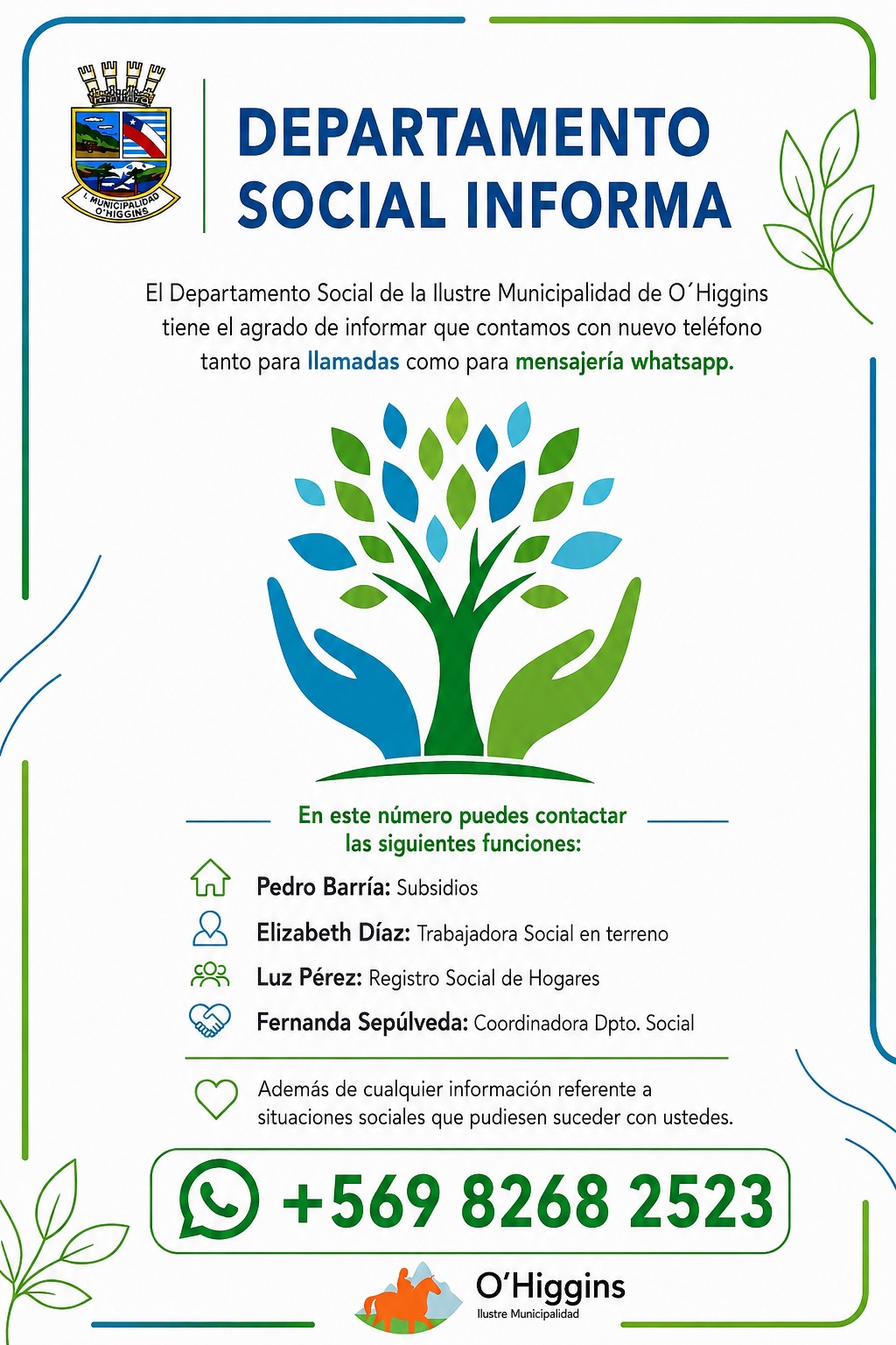 Departamento Social ya cuenta con número telefónico para atención a usuarios.